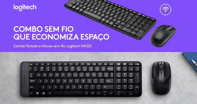 Combo Teclado e Mouse sem fio Logitech MK220 com Design Compacto