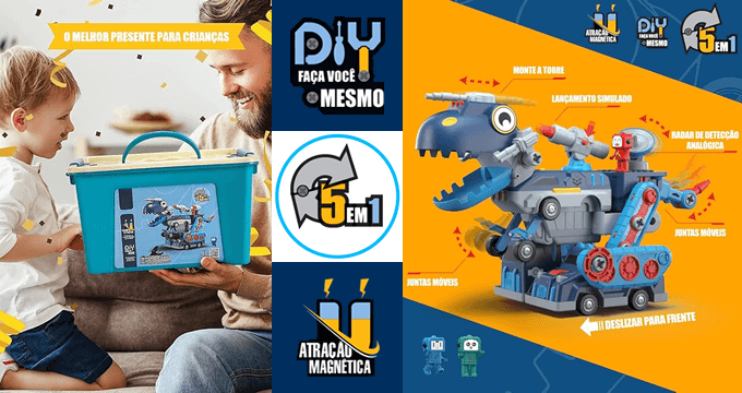 Carrinho Dino 5 em 1 Monta e Desmonta Construbots