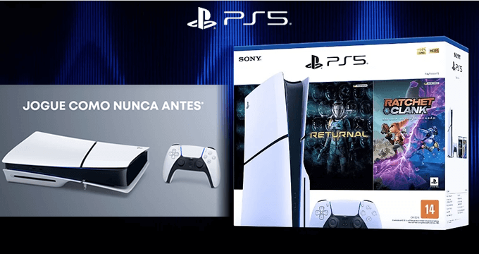 Console PlayStation 5 Midia Fisica Slim Branco 1TB Returnal e Ratchet e Clank Controle Sem Fio Dualsense Branco