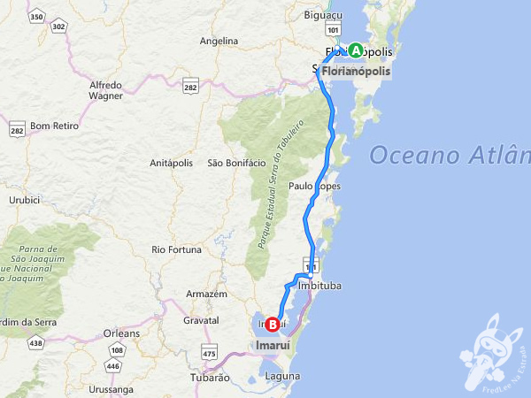 Trajeto entre Florianópolis - Santa Catarina - Brasil e Imaruí - Santa Catarina - Brasil | FredLee Na Estrada