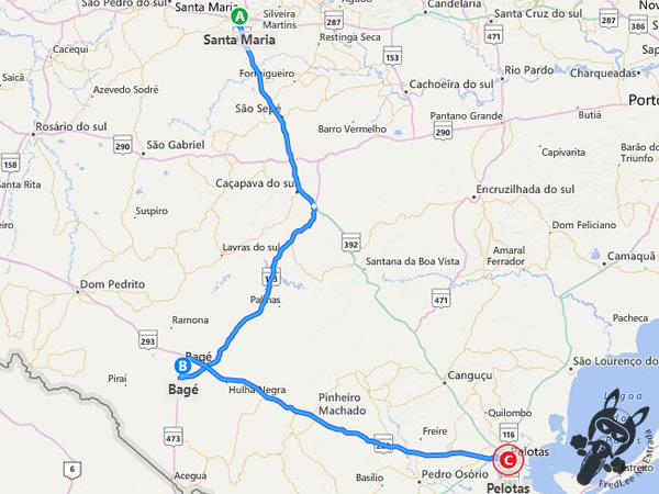Trajeto entre Santa Maria - Rio Grande do Sul - Brasil e Pelotas - Rio Grande do Sul - Brasil | FredLee Na Estrada