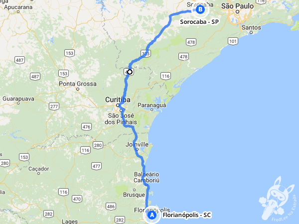 Trajeto entre Florianópolis - Santa Catarina - Brasil e Sorocaba - São Paulo - Brasil | FredLee Na Estrada