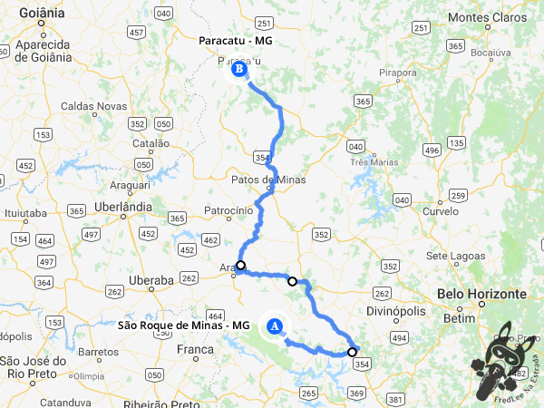 Trajeto entre São Roque de Minas - Minas Gerais - Brasil e Paracatu - Minas Gerais - Brasil | FredLee Na Estrada