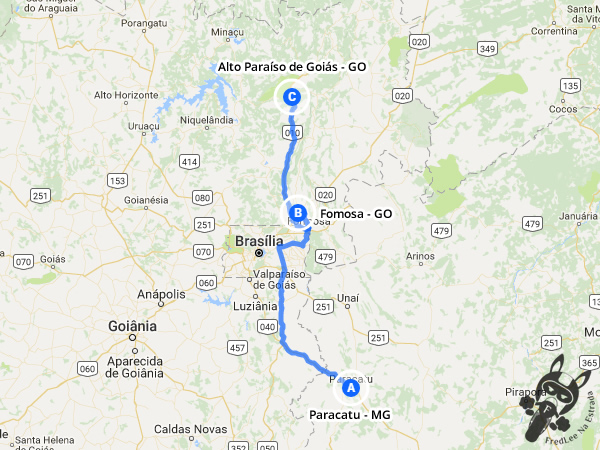 Trajeto entre Paracatu - Minas Gerais - Brasil e Alto Paraíso de Goiás - Goiás - Brasil | FredLee Na Estrada
