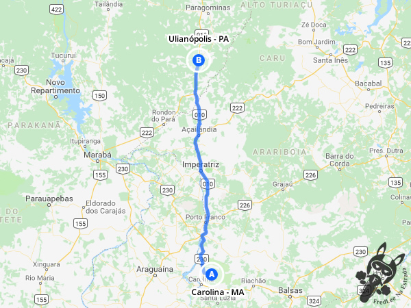 Trajeto entre Carolina - Maranhão - Brasil e Ulianópolis - Pará - Brasil | FredLee Na Estrada