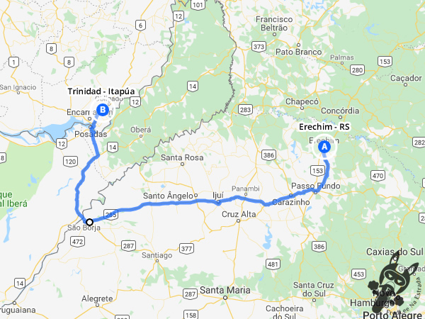 Trajeto entre Erechim - Rio Grande do Sul - Brasil e Trinidad - Itapua - Paraguai | FredLee Na Estrada
