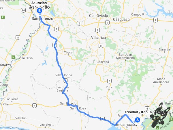 Trajeto entre Trinidad - Itapúa - Paraguai e Asunción - Distrito Capital - Paraguai | FredLee Na Estrada