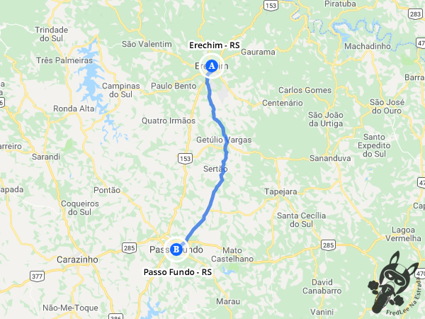 Trajeto entre Erechim - Rio Grande do Sul - Brasil e Porto Alegre - Rio Grande do Sul - Brasil | FredLee Na Estrada