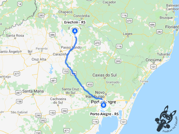 Trajeto de Erechim - Rio Grande do Sul - Brasil a Porto Alegre - Rio Grande do Sul - Brasil | FredLee Na Estrada