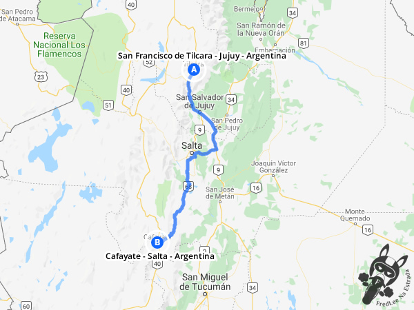 Trajeto de San Francisco de Tilcara - Jujuy - Argentina a Cafayate - Salta - Argentina | FredLee Na Estrada