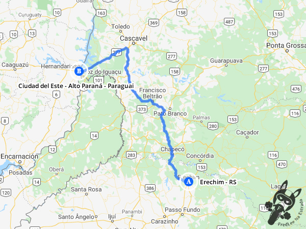 Trajeto de Erechim - Rio Grande do Sul - Brasil a Ciudad del Este - Alto Paraná - Paraguai | FredLee Na Estrada