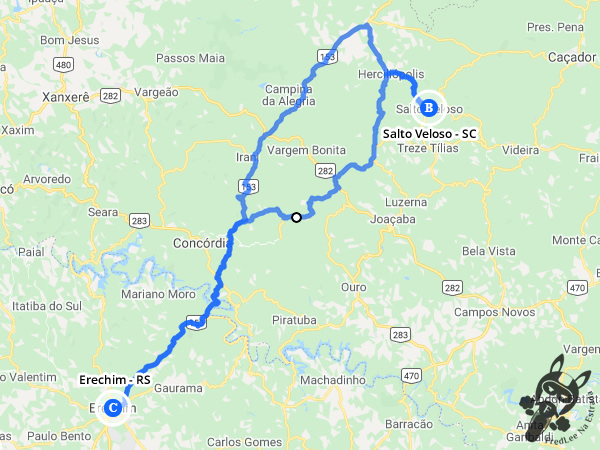 Trajeto entre Erechim - Rio Grande do Sul - Brasil e Salto Veloso - Santa Catarina - Brasil | FredLee Na Estrada