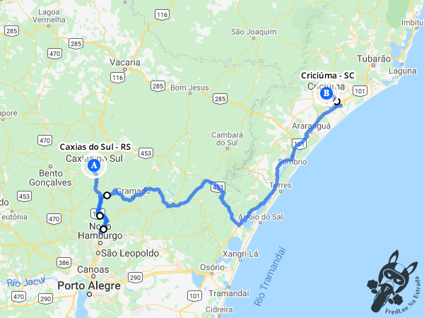Trajeto entre Caxias do Sul - Rio Grande do Sul - Brasil e Criciúma - Santa Catarina - Brasil | FredLee Na Estrada
