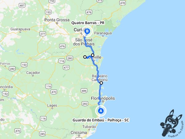 Trajeto entre Guarda do Embaú - Palhoça - Santa Catarina e Quatro Barras - Paraná - Brasil | FredLee Na Estrada