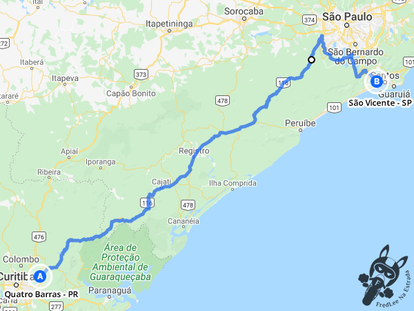 Trajeto entre Quatro Barras - Paraná - Brasil e São Vicente - São Paulo - Brasil | FredLee Na Estrada