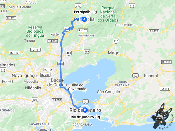 Trajeto entre Petrópolis - Rio de Janeiro - Brasil e Rio de Janeiro - Rio de Janeiro - Brasil | FredLee Na Estrada