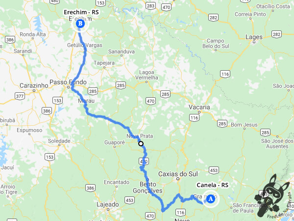 Trajeto entre Canela - Rio Grande do Sul - Brasil e Erechim - Rio Grande do Sul - Brasil | FredLee Na Estrada