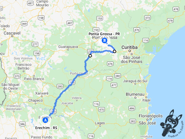 Trajeto entre Erechim - Rio Grande do Sul - Brasil e Ponta Grossa - Paraná - Brasil | FredLee Na Estrada