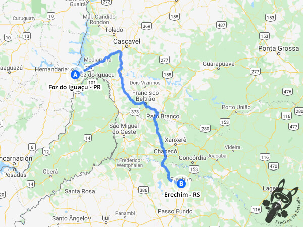 Trajeto entre Foz do Iguaçu - Paraná - Brasil e Erechim - Rio Grande do Sul - Brasil | FredLee Na Estrada