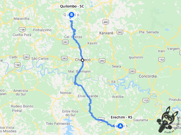 Trajeto entre Erechim - Rio Grande do Sul - Brasil e Quilombo - Santa Catarina - Brasil | FredLee Na Estrada
