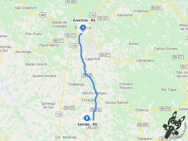 Trajeto entre Erechim - Rio Grande do Sul - Brasil e Sertão - Rio Grande do Sul - Brasil | FredLee Na Estrada