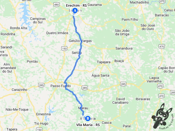 Trajeto entre Erechim - Rio Grande do Sul - Brasil e Vila Maria - Rio Grande do Sul - Brasil | FredLee Na Estrada