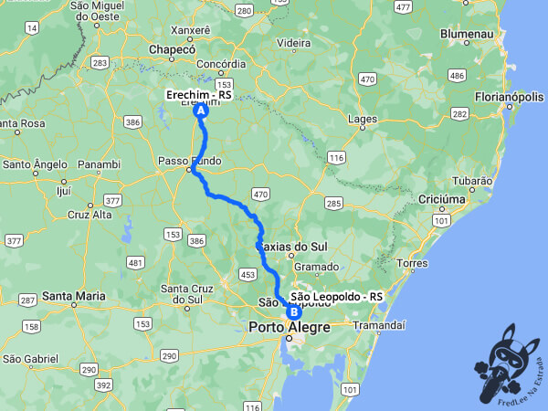 Trajeto entre Erechim - Rio Grande do Sul - Brasil e São Leopoldo - Rio Grande do Sul - Brasil | FredLee Na Estrada