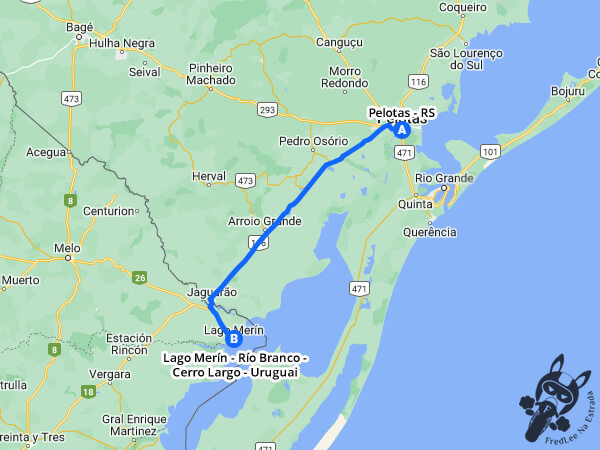 Trajeto de Pelotas - Rio Grande do Sul - Brasil a Río Branco - Cerro Largo - Uruguai | FredLee Na Estrada