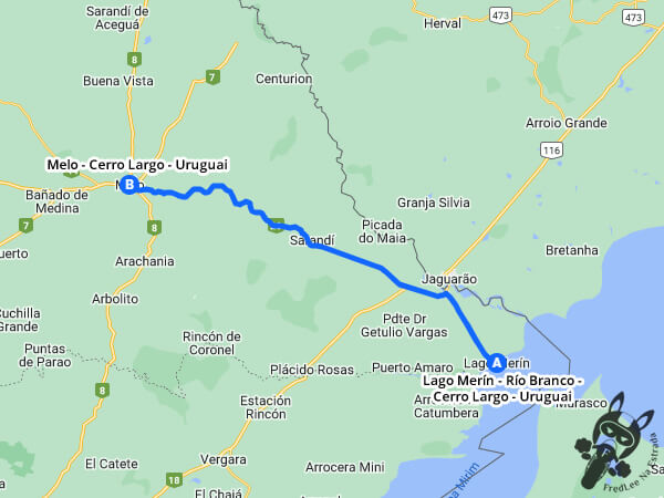 Trajeto de Lago Merín - Río Branco - Cerro Largo - Uruguai a Melo - Cerro Largo - Uruguai | FredLee Na Estrada