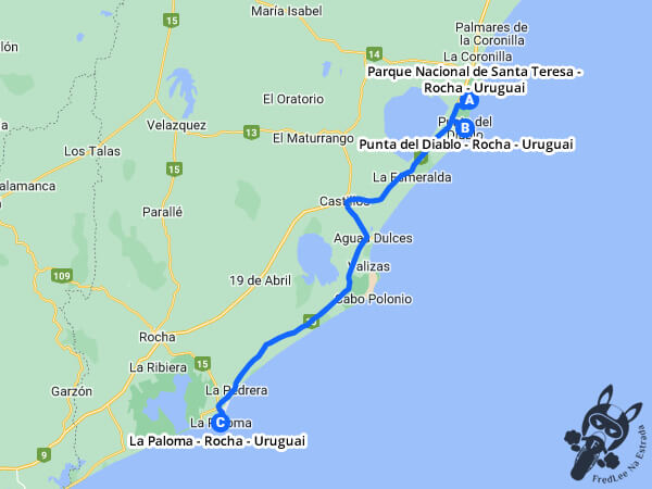 Trajeto do Parque Nacional de Santa Teresa - Rocha - Uruguai a La Paloma - Rocha - Uruguai passando por Punta del Diablo - Rocha - Uruguai | FredLee Na Estrada