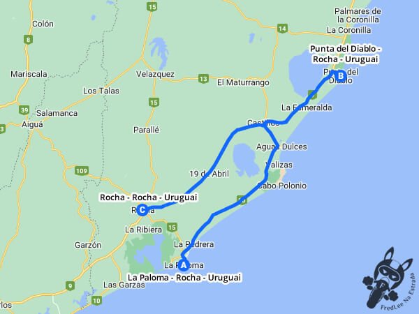 Trajeto de La Paloma - Rocha - Uruguai a Rocha - Rocha - Uruguai passando por Punta del Diablo - Rocha - Uruguai | FredLee Na Estrada