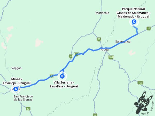 Trajeto de Minas - Lavalleja - Uruguai ao Parque Natural Grutas de Salamanca - Maldonado - Uruguai | FredLee Na Estrada