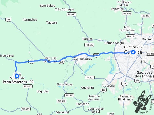 Trajeto entre Curitiba - Paraná - Brasil e Porto Amazonas - Paraná - Brasil | FredLee Na Estrada