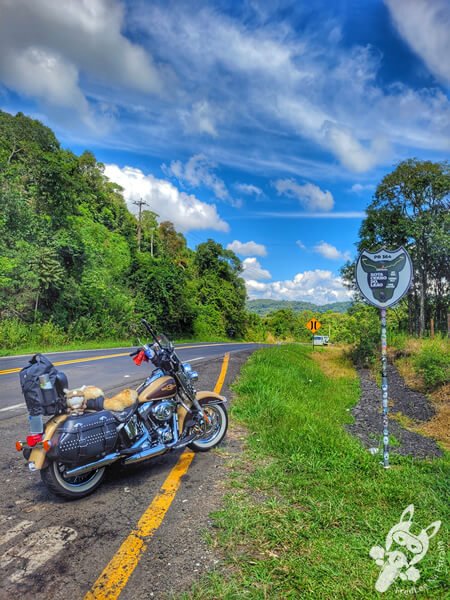 Harley-Davidson Heritage Softail Classic 2014 ao lado da placa da Rota Cerro do Leão na rodovia  PR-364 | Irati - Paraná - Brasil | FredLee Na Estrada