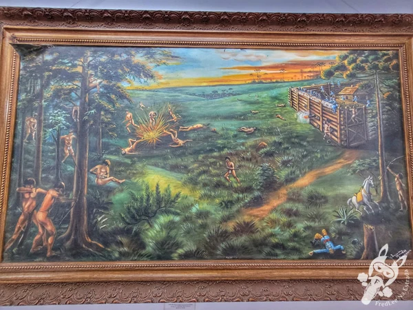 Pintura a óleo sobre tela “Índios Camés”, no Solar Casa do Visconde de Guarapuava, sede do Museu Municipal Visconde de Guarapuava, no centro histórico de Guarapuava, Paraná, Brasil. Foto: FredLee Na Estrada.