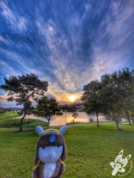 Pôr do sol no Parque do Lago, em Guarapuava, Paraná, Brasil. Foto: FredLee Na Estrada.