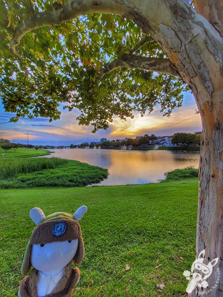 Pôr do sol no Parque do Lago, em Guarapuava, Paraná, Brasil. Foto: FredLee Na Estrada.