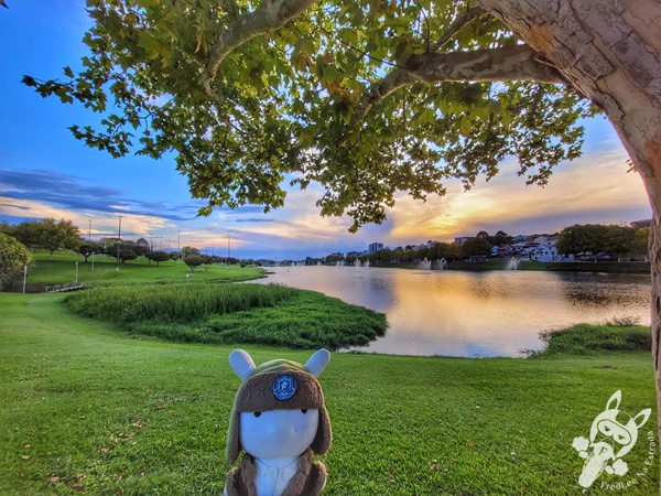 Pôr do sol no Parque do Lago, em Guarapuava, Paraná, Brasil. Foto: FredLee Na Estrada.