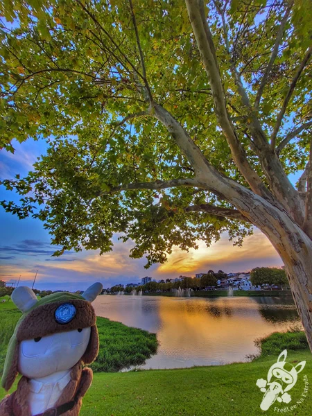 Pôr do sol no Parque do Lago, em Guarapuava, Paraná, Brasil. Foto: FredLee Na Estrada.